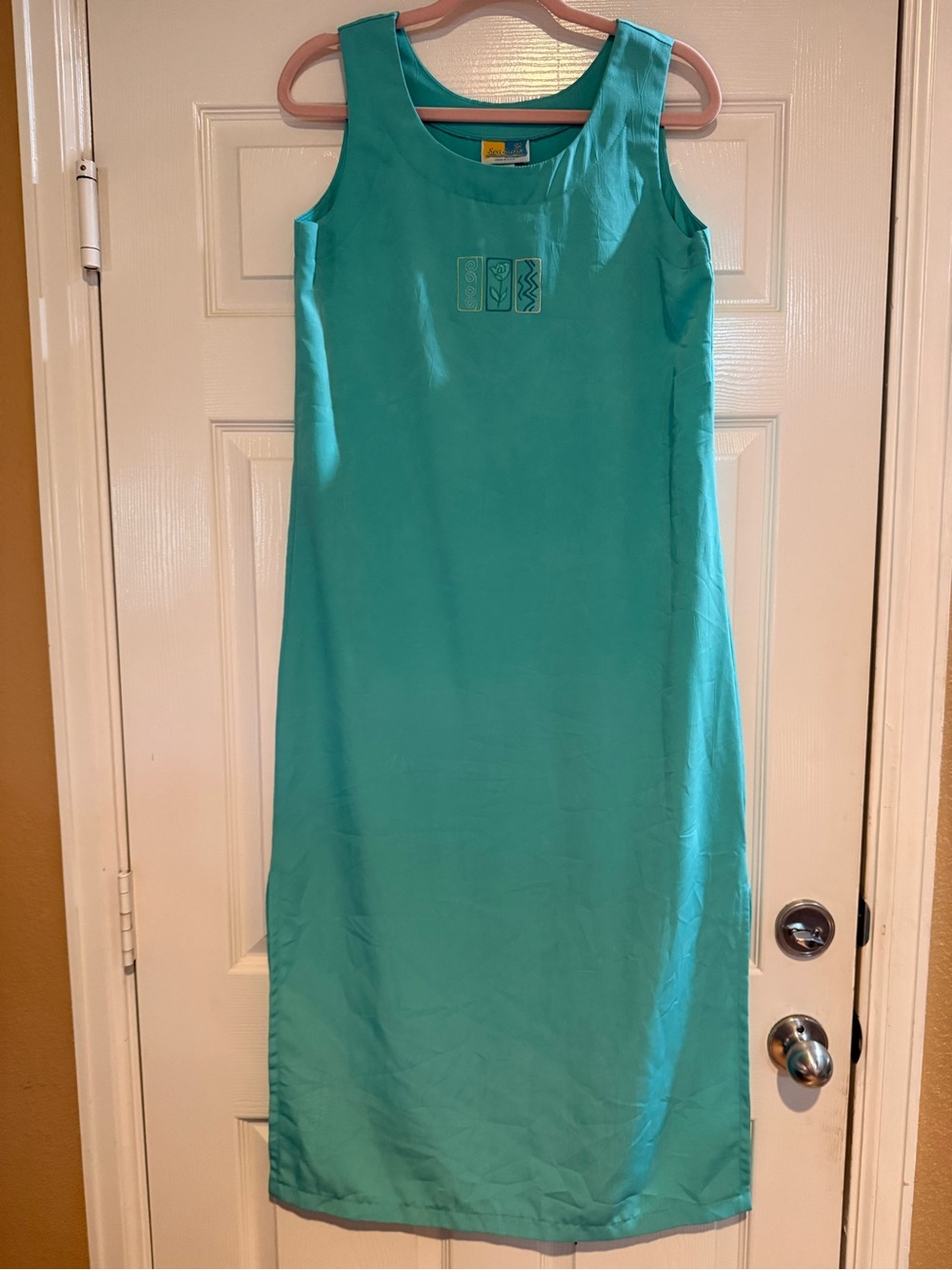 Seas Suns Aqua Sleeveless Maxi Dress Small Made in USA Beach Coverup 49” long